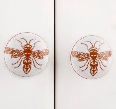 White Brown Bee Flat Ceramic Knob